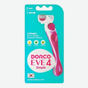 Станок для бритья Dorco Eve 4 c 4-мя лезвиями и плавающей головкой, увлажняющая полоска + комплект из 2 кассет, женский