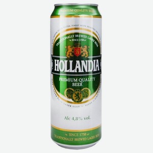 Пиво Hollandia светлое пастеризованное, 0,45 л металлическая банка