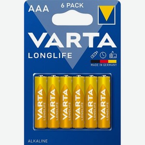 Батарейки Varta Longlife AAA щелочные, 6 шт.