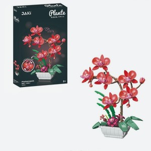 Конструктор пластиковый Jakid Орхидея красная в горшке, 581 деталь