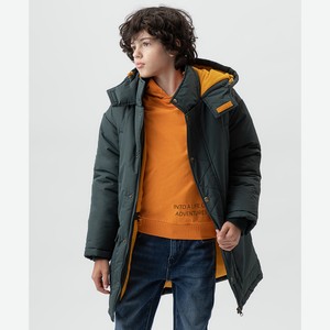 Пальто зимнее для мальчика Button Blue с капюшоном, зеленое (146*72*63)