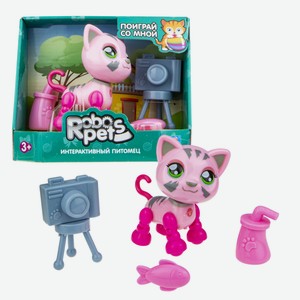 Игрушка интерактивная 1Toy Robo Pets «Милашка котенок» со световыми и звуковыми эффектами, розовая