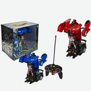 Игрушка электромеханическая робот-трансформер на радиоуправлении 1Toy Трансботы со световыми и звуковыми эффектами 20 см 1:18, синий и красно-черный в ассортименте