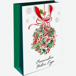 Пакет подарочный новогодний Арт и Дизайн Стандарт плюс с ручками из ленты в ассортименте, 33×42,5×15 см