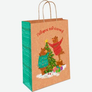 Пакет подарочный новогодний Арт и Дизайн крафт с рисунком в ассортименте, 18×22×10 см