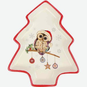 Блюдо Коралл Owl Christmas ёлочка керамика, 19×14,8 см