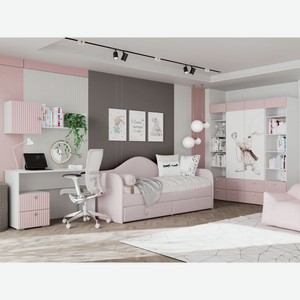 Комплект детской мебели Алиса Белый / Розовый / Розовый, велюр