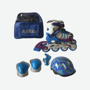 Набор: сумка, ролики, защита, шлем ASE-Sport COMBO-631 сине-бордовый XS (25-28)