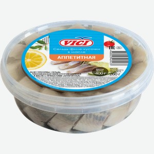 Сельдь Vici Аппетитная Тихоокеанская филе-кусочки в масле с пряностями 400г