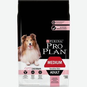 Pro Plan корм для взрослых собак средних пород с чувствительной кожей, лосось и рис (7 кг)