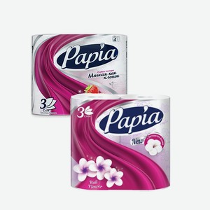 Туалетная бумага PAPIA Балийский Цветок, 3 слоя, 4 рулона
