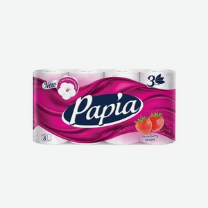 Туалетная бумага PAPIA Клубничная мечта, c ароматом клубники, 3 слоя 8 рулонов