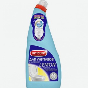 Гель для чистки унитазов и сантехники Unicum лимон, 750 мл, пластиковая бутылка 