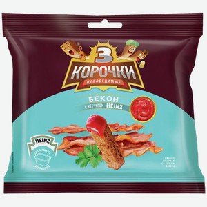 Сухарики ТРИ КОРОЧКИ ржаные, бекон+кетчуп, 0.085кг