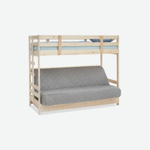 Двухъярусная кровать массив с диван-кроватью светло-серый / натуральный