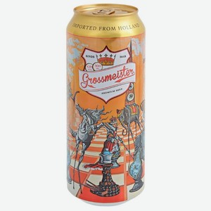 Пиво Grossmeister светлое пастеризованное 4,8%, 0,5 л металлическая банка 