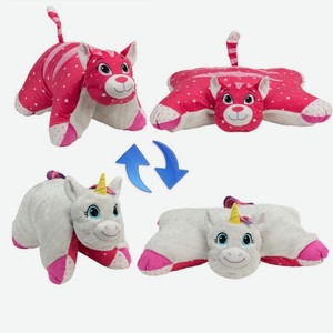 Мягкая игрушка 1toy Подушка - Вывернушка 2 в 1 «Белый Единорог-Розовая Кошечка»