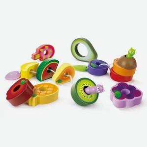 Шнуровка для детей Hape «Веселые гусеницы» 14 предметов - шнурки и фрукты