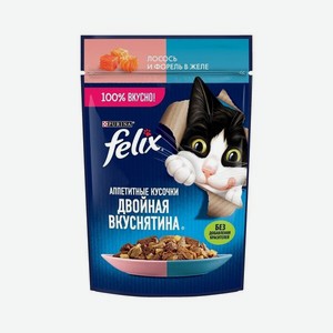 Корм для кошек Felix Аппетитные кусочки Лосось и форель, влажный 75 г