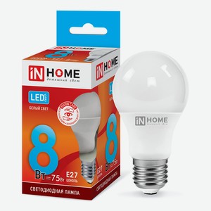 Лампа светодиодная IN HOME 8Вт-230В-4000К–E27, колба А60