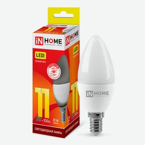 Лампа светодиодная IN HOME 11Вт-230В-3000К–E14, колба C37 свеча