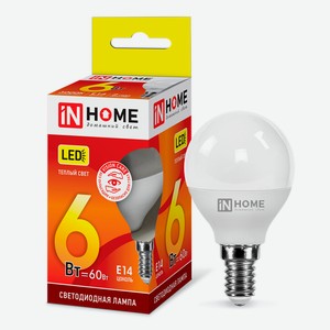 Лампа светодиодная IN HOME 6Вт-230В-3000К–E14, колба P45 шар