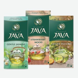 Чай «Ява» зеленый: Клубничное настроение, Жасмин, Имбирь — лайм; 25 пакетиков