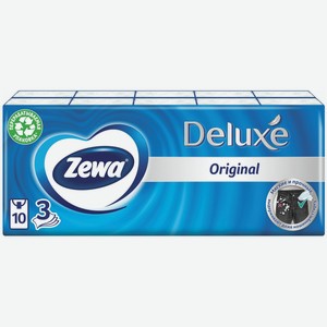 Платки носовые ZEWA Deluxe Original, 3-х слойные, 10 шт. х (спайка 10 пачек)