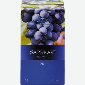Вино TRADITIONAL WINE Саперави сортовое кр. сух., Россия, 2 L