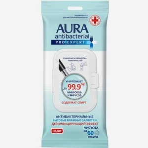 Влажные салфетки Aura Antibacterial Pro Expert для поверхностей 24шт