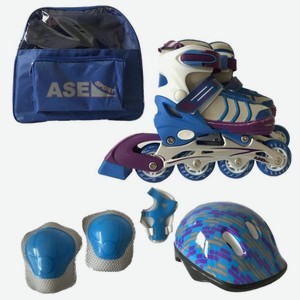 Набор ASE-Sport сумка, ролики, защита, шлем COMBO-631, сине-бордовый S р.29-32
