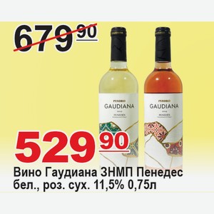 Вино Гаудиана ЗНМП Пенедес белое, роз. сух. 0,75л 11,5%ИСПАНИЯ