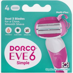 Сменные кассеты Dorco Eve 6 для бритья станка женские 4шт