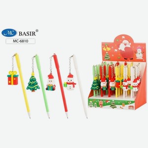 Ручка шариковая синяя НОВОГОДНИЕ с брелоком: Снеговик, ёлка, подарок, Дед Мороз МС-6810