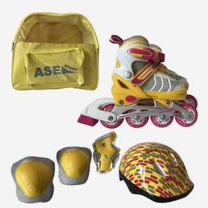 Набор ASE-Sport сумка, ролики, защита, шлем COMBO-631, желто-красный S р.29-32