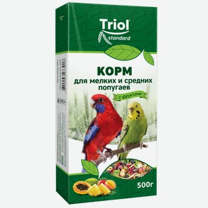 Корм для попугаев ТРИОЛ, Мелких и средних пород, с фруктами, 500г