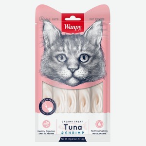 Лакомство для кошек Wanpy Cat нежное пюре из тунца и креветок, 70 г