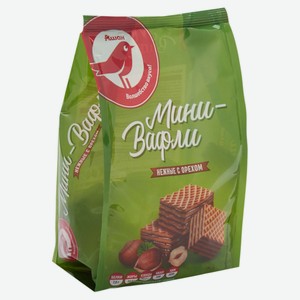 Мини-вафли АШАН Красная птица Нежные с орехом, 125 г