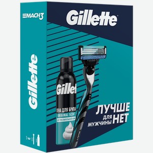 Подарочный набор Gillette Mach3 Станок для бритья с 1 сменной кассетой + Пена для бритья 200мл