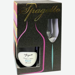 Вино игристое СПАГОТТО белое, брют, подарочная упаковка + бокал, 0.75л