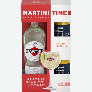 Напиток виноградосодержащий Martini Bianco из виноградного сырья белый сладкий + Тоник Rich (330мл х 2шт), 1л Италия