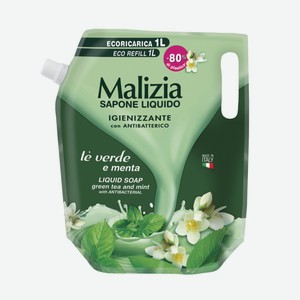 Мыло жидкое Malizia антибактериальное зеленый чай-мята, 1л Италия