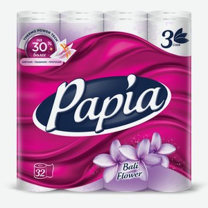 Бумага туалетная Papia Балийский цветок 3 слоя 32 рулона Россия
