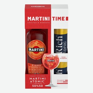 Напиток виноградосодержащий Martini Fiero из виноградного сырья сладкий + Тоник Rich (330мл х 2шт) в подарочной упаковке, 1.5л Италия