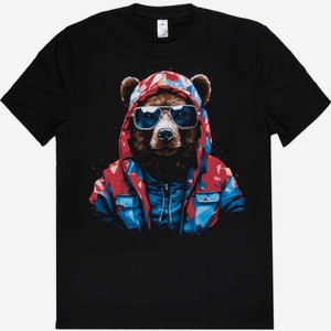 Футболка мужская Медведь в капюшоне цвет: чёрный/мультиколор размер: в ассортименте