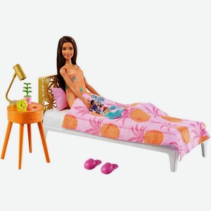 Кукла Barbie брюнетка в спальне с кроватью