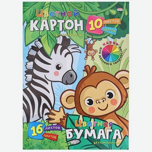 Набор для детского творчества Prof-Press Зверушки из джунглей А4 цветной картон 10 листов бумага 16 листов
