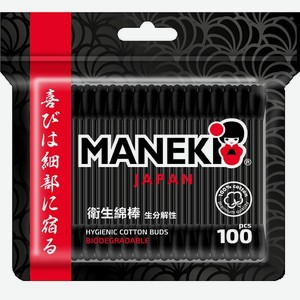 Палочки ватные Maneki BW с черным бумажным стиком 100 шт