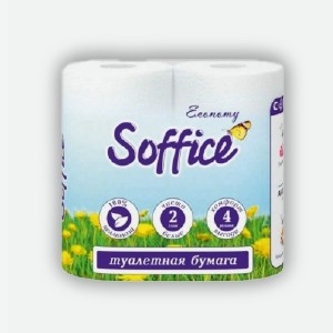 Туалетная бумага  Софиче , эконом, белая, 2 слоя, 4 шт
