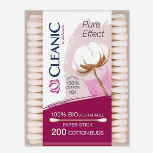 Ватные палочки гигиенические CLEANIC Pure Effect в прямоугольной коробке 200шт